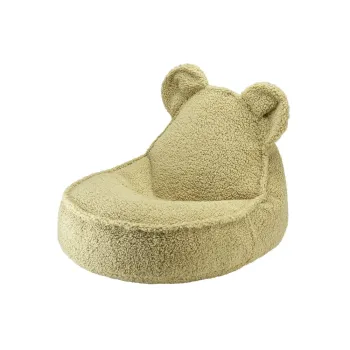 Fotoliu puf pentru copii verde cu tapiterie din tesatura boucle Bear - Wigiwama imagine