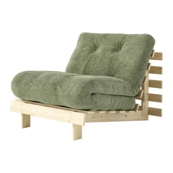 Fotoliu verde extensibil de tip futon cu tapiterie din catifea reiata Roots - Karup imagine