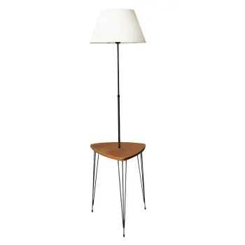 Lampadar alb/in culoare naturala cu abajur textil (inaltime 147 cm) - Opviq lights imagine