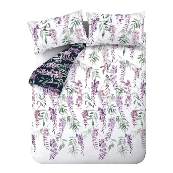 Lenjerie alba/violet pentru pat de o persoana 135x200 cm Wisteria - Catherine Lansfield imagine