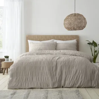 Lenjerie bej pentru pat dublu 200x200 cm Seersucker - Catherine Lansfield imagine