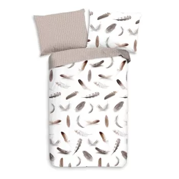Lenjerie de pat alb/bej din flanela 140x200 cm - Good Morning imagine