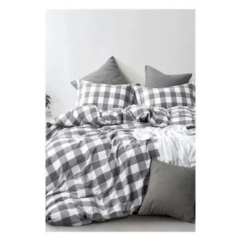 Lenjerie de pat alb-gri din bumbac pentru pat dublu-extins si cearceaf 200x220 cm - Mila Home imagine