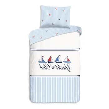 Lenjerie de pat alba/albastra din bumbac pentru pat de o persoana 140x200 cm Yachtclub - Good Morning imagine