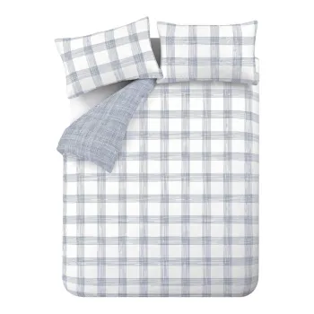 Lenjerie de pat alba/albastra din bumbac pentru pat dublu 200x200 cm Marlow Check - Bianca imagine