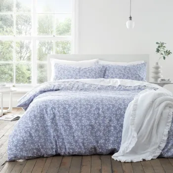 Lenjerie de pat alba/albastra din bumbac pentru pat dublu 200x200 cm Shadow Leaves - Bianca imagine