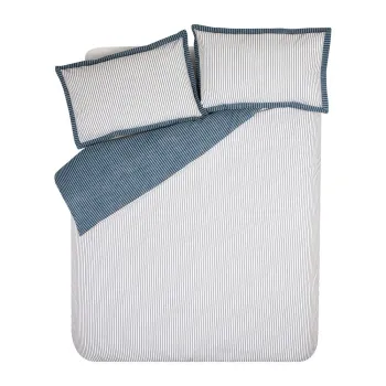 Lenjerie de pat alba/albastra pentru pat dublu 200x200 cm Oxford Pinstripe - Catherine Lansfield imagine