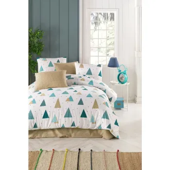 Lenjerie de pat alba/albastra pentru pat dublu 200x200 cm Puantiye - Mijolnir imagine