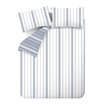 Lenjerie de pat alba/albastra pentru pat dublu/extinsa 230x220 cm Harbour Stripe - Catherine Lansfield imagine