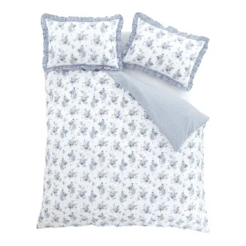 Lenjerie de pat alba/albastra pentru pat dublu/extinsa 230x220 cm Lucie Floral Frill - Catherine Lansfield imagine