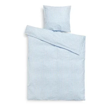 Lenjerie de pat alba/albastru-deschis din tesatura crep pentru pat de o persoana/extinsa 140x220 cm Bak&Bolge - JUNA imagine