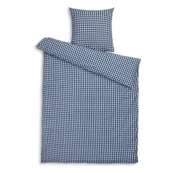 Lenjerie de pat alba/albastru-inchis din tesatura crep pentru pat de o persoana 140x200 cm Bak&Bolge - JUNA imagine