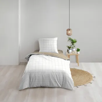 Lenjerie de pat alba/bej din bumbac pentru pat de o persoana 140x200 cm Cadria - douceur d'interieur imagine