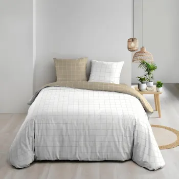 Lenjerie de pat alba/bej din bumbac pentru pat dublu 200x200 cm Cadria - douceur d'interieur imagine