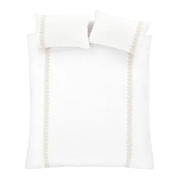 Lenjerie de pat alba/bej din bumbac pentru pat dublu 200x200 cm Embroidery Leaf - Bianca imagine