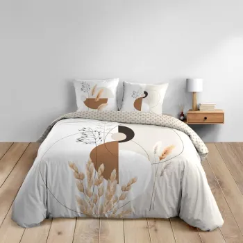 Lenjerie de pat alba/bej din bumbac pentru pat dublu/extinsa 240x220 cm Natacha - douceur d'interieur imagine