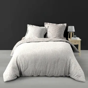 Lenjerie de pat alba/bej din bumbac percal pentru pat dublu/extinsa 240x220 cm Eliot - douceur d'interieur imagine