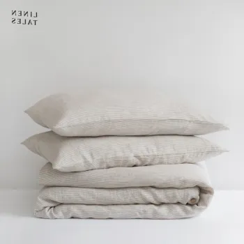 Lenjerie de pat alba/bej din in pentru pat dublu 200x200 cm - Linen Tales imagine
