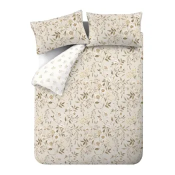Lenjerie de pat alba/bej pentru pat dublu 200x200 cm Isadora Floral - Catherine Lansfield imagine
