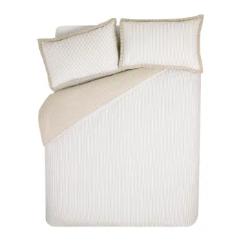 Lenjerie de pat alba/bej pentru pat dublu 200x200 cm Oxford Pinstripe - Catherine Lansfield imagine