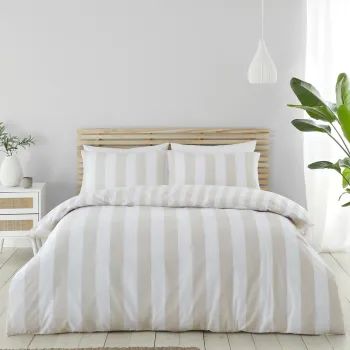 Lenjerie de pat alba/bej pentru pat dublu/extinsa 230x220 cm Cove Stripe - Catherine Lansfield imagine