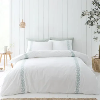 Lenjerie de pat alba din bumbac pentru pat dublu 200x200 cm Embroidery Leaf - Bianca imagine