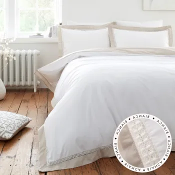 Lenjerie de pat alba din bumbac pentru pat dublu 200x200 cm Oxford Lace - Bianca imagine