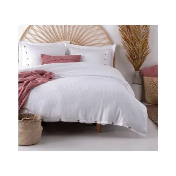 Lenjerie de pat alba din bumbac ranforce pentru pat de o persoana 140x200 cm Como Striped - Mila Home Luxury imagine