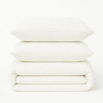 Lenjerie de pat alba din bumbac ranforce pentru pat de o persoana 140x200 cm Waffle Striped - Mila Home Luxury imagine