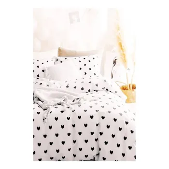 Lenjerie de pat alba din bumbac ranforce pentru pat de o persoana/extinsa cu cearceaf inclus/cu 3 piese 160x220 cm Mini Hearts - Mila Home imagine