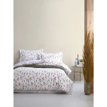 Lenjerie de pat alba din bumbac ranforce pentru pat dublu/extinsa 240x220 cm Floral Dance Autumn - Mila Home Luxury imagine