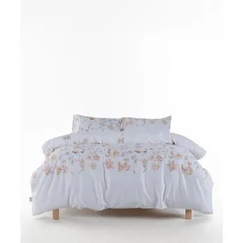 Lenjerie de pat alba din bumbac satinat pentru pat de o persoana 140x200 cm Ivory Garden Floral - Mila Home Luxury imagine