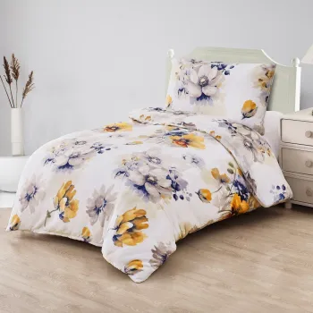 Lenjerie de pat alba din microplus/cocolino pentru pat de o persoana 140x200 cm Blossom - My House imagine