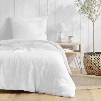 Lenjerie de pat alba din muselina pentru pat de o persoana 140x200 cm Angelia - douceur d'interieur imagine