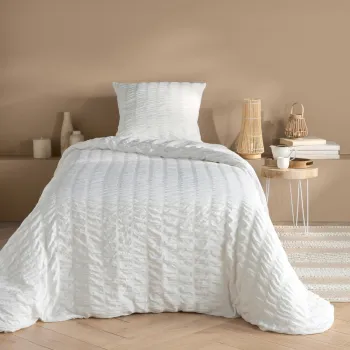 Lenjerie de pat alba din tesatura crep pentru pat de o persoana 140x200 cm Plissia - douceur d'interieur imagine