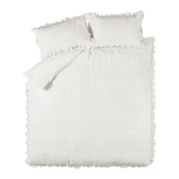 Lenjerie de pat alba din tesatura crep pentru pat dublu 200x200 cm Seersucker Frill - Catherine Lansfield imagine