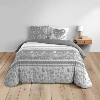 Lenjerie de pat alba/gri din bumbac pentru pat dublu 200x200 cm Annie - douceur d'interieur imagine