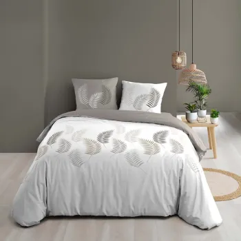 Lenjerie de pat alba/gri din bumbac pentru pat dublu 200x200 cm Goyave - douceur d'interieur imagine