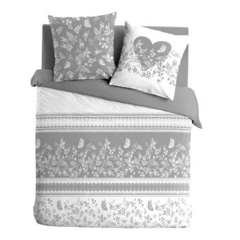 Lenjerie de pat alba/gri din bumbac pentru pat dublu/extinsa cu 3 piese 240x220 cm Annie - douceur d'interieur imagine