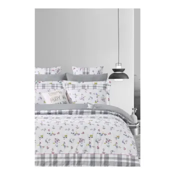 Lenjerie de pat alba/gri din bumbac ranforce pentru pat dublu/extinsa cu cearceaf inclus/cu 4 piese 200x220 cm - Mila Home imagine