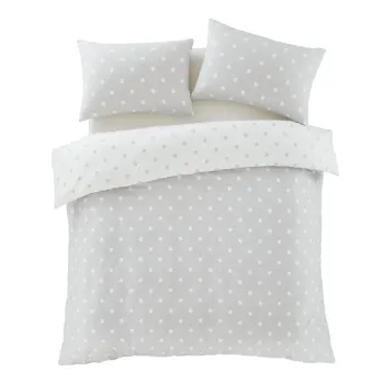 Lenjerie de pat alba/gri din flanela pentru pat de o persoana 135x200 cm Polka Dot - Catherine Lansfield imagine