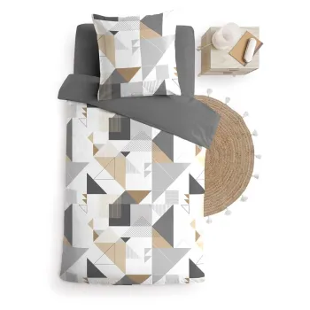 Lenjerie de pat alba/gri din microfibra pentru pat de o persoana 140x200 cm Trigone - douceur d'interieur imagine