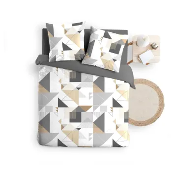 Lenjerie de pat alba/gri din microfibra pentru pat dublu/extinsa 240x220 cm Trigone - douceur d'interieur imagine