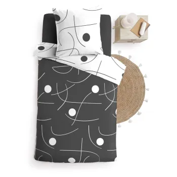 Lenjerie de pat alba/gri inchis din microfibra pentru pat de o persoana 140x200 cm Sonate - douceur d'interieur imagine