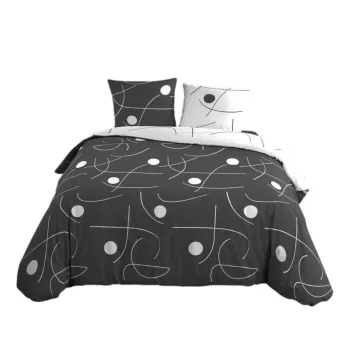 Lenjerie de pat alba/gri inchis din microfibra pentru pat dublu/extinsa cu 3 piese 240x220 cm Sonate - douceur d'interieur imagine