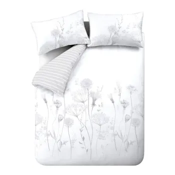 Lenjerie de pat alba/gri pentru pat dublu/extinsa 230x220 cm Meadowsweet Floral - Catherine Lansfield imagine