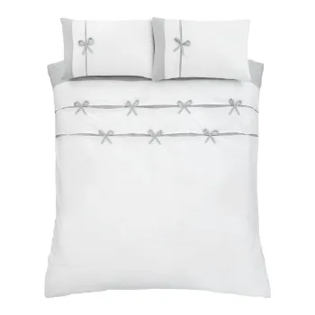 Lenjerie de pat alba/gri pentru pat dublu/extinsa 230x220 cm Milo Bow - Catherine Lansfield imagine
