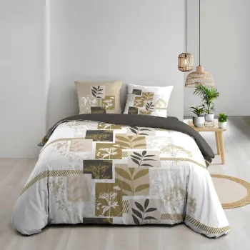 Lenjerie de pat alba/maro din bumbac pentru pat dublu/extinsa 240x220 cm Utopia - douceur d'interieur imagine