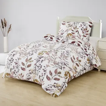 Lenjerie de pat alba/maro din microplus/cocolino pentru pat de o persoana 140x200 cm Ramita - My House imagine