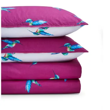 Lenjerie de pat alba/mov din bumbac pentru pat dublu/extinsa 230x220 cm Hummingbird - Their Nibs imagine